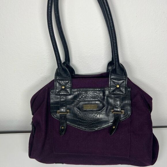 Tommy Hilfiger Solid Purple w/ Black Leather Double Handles Tote Purse - Picture 1 of 15